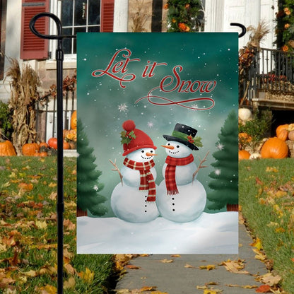 Couple Snowman Let It Snow Flag, Christmas Garden Flag, Home Decor Accessories, Christmas Outdoor Decor Ideas