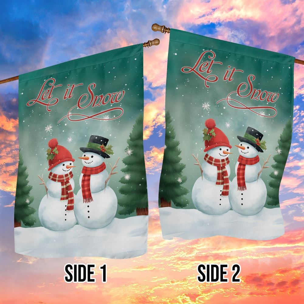 Couple Snowman Let It Snow Flag, Christmas Garden Flag, Home Decor Accessories, Christmas Outdoor Decor Ideas