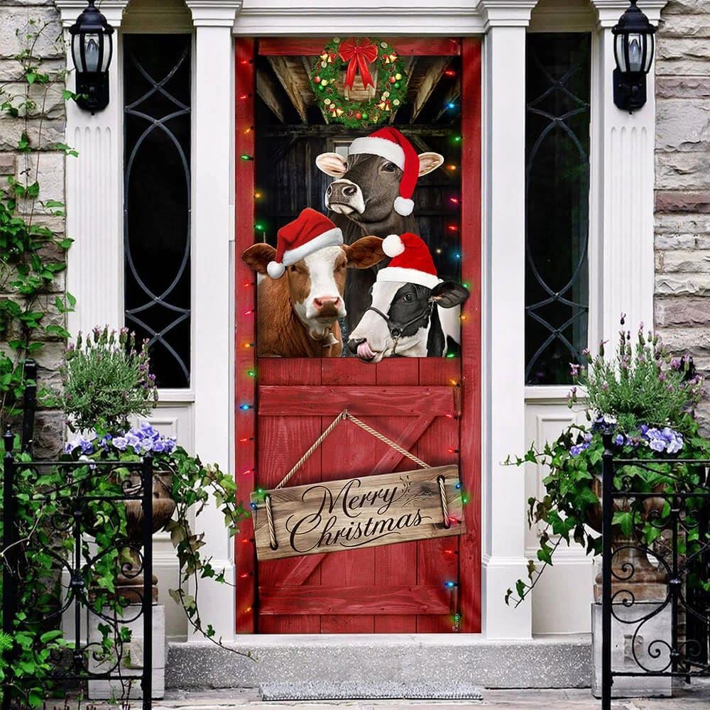 Cow Cattle, Merry Christmas Door Cover, Door Christmas Cover, Cow Lover Gifts, Christmas Door Knob Covers, Christmas Outdoor Decoration