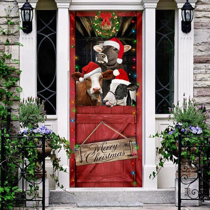 Cow Cattle, Merry Christmas Door Cover, Door Christmas Cover, Cow Lover Gifts, Christmas Door Knob Covers, Christmas Outdoor Decoration