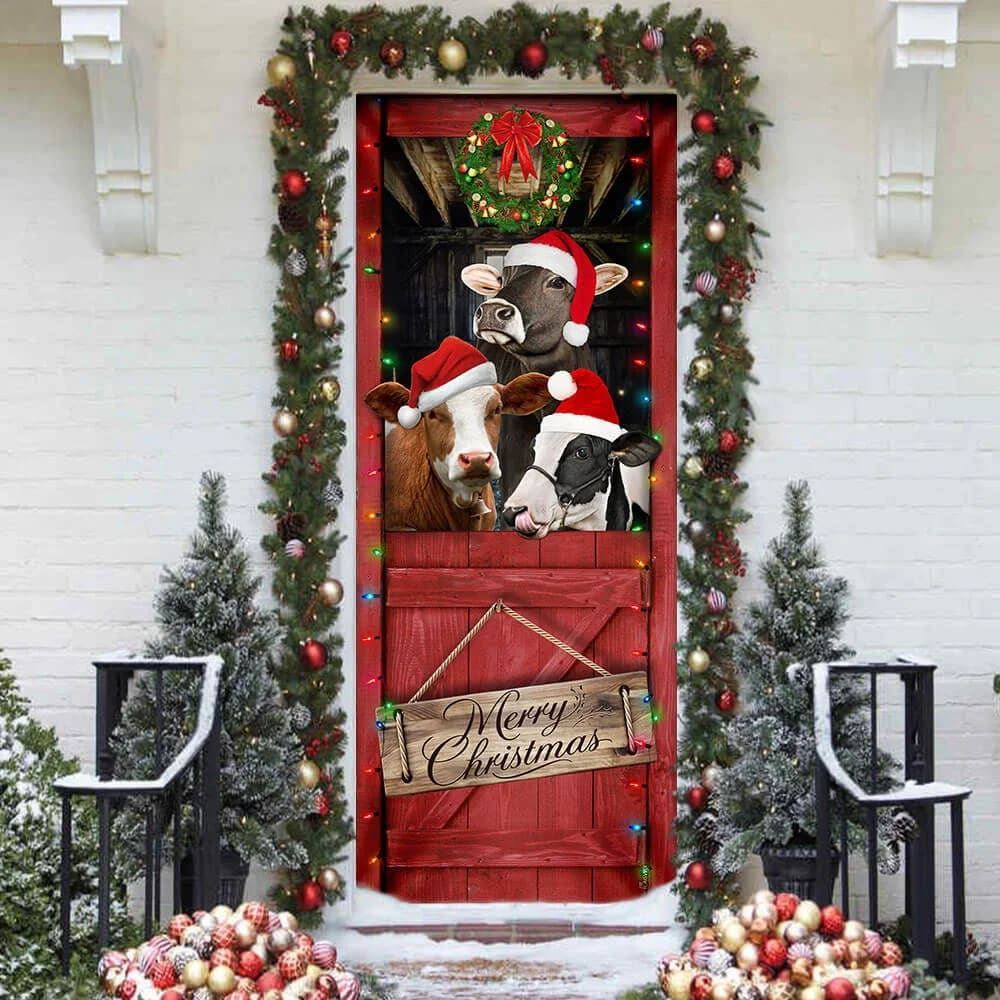 Cow Cattle, Merry Christmas Door Cover, Door Christmas Cover, Cow Lover Gifts, Christmas Door Knob Covers, Christmas Outdoor Decoration