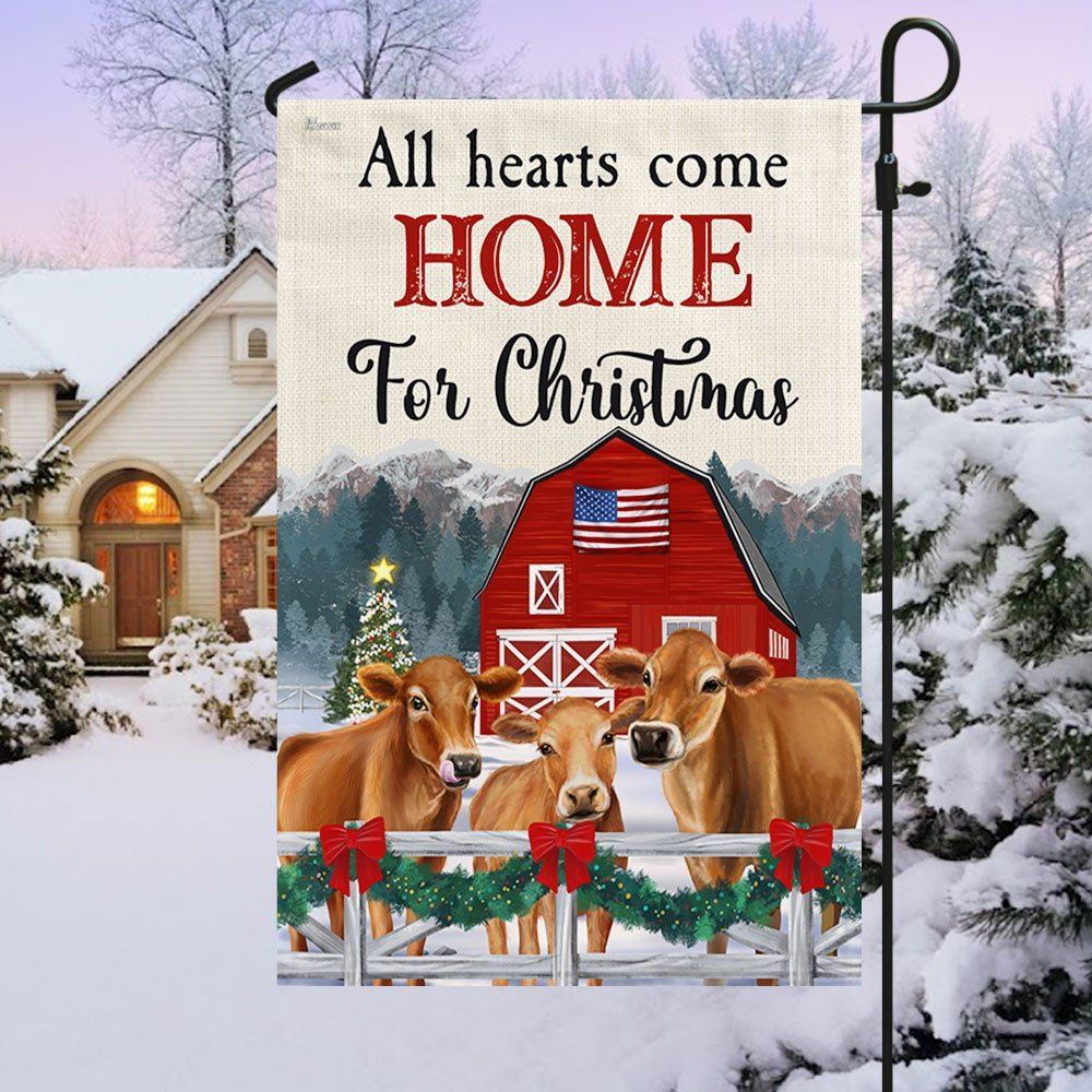 Cow Christmas Flag All Hearts Come Home For Christmas Cattle Jersey Flag, Christmas Garden Flag, Home Decor Accessories, Christmas Outdoor Decor Ideas