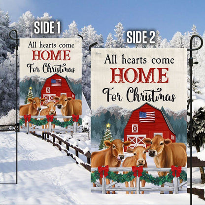 Cow Christmas Flag All Hearts Come Home For Christmas Cattle Jersey Flag, Christmas Garden Flag, Home Decor Accessories, Christmas Outdoor Decor Ideas