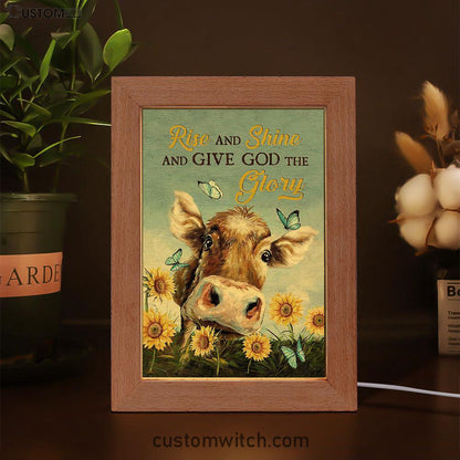 Cow Sunflower Field Rise And Shine Frame Lamp Art - Christian Art - Bible Verse Art - Religious Home Decor