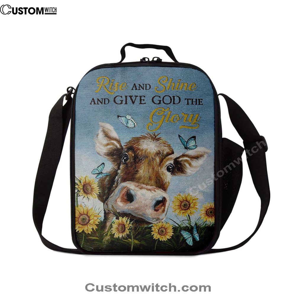 Cow Sunflower Field Rise And Shine Lunch Bag, Christian Lunch Bag For School, Picnic, Religious Lunch Bag