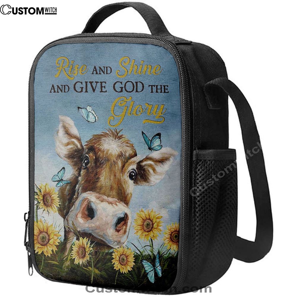 Cow Sunflower Field Rise And Shine Lunch Bag, Christian Lunch Bag For School, Picnic, Religious Lunch Bag