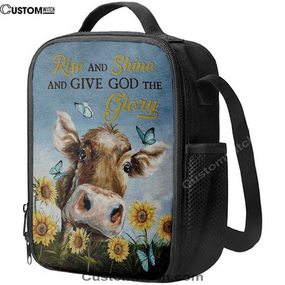 Cow Sunflower Field Rise And Shine Lunch Bag, Christian Lunch Bag For School, Picnic, Religious Lunch Bag