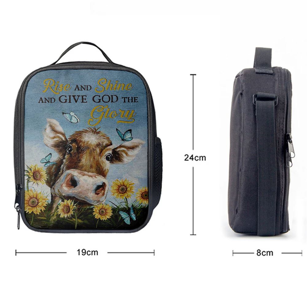 Cow Sunflower Field Rise And Shine Lunch Bag, Christian Lunch Bag For School, Picnic, Religious Lunch Bag