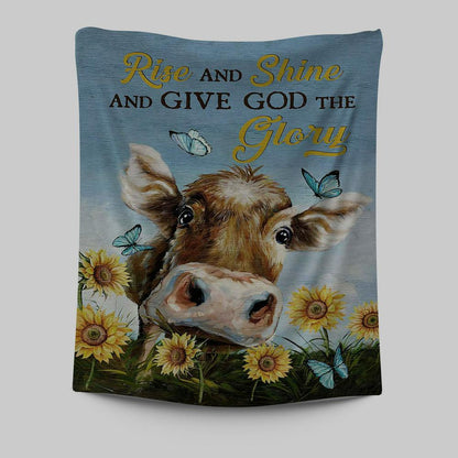 Cow Sunflower Field Rise And Shine Tapestry Art - Christian Art - Bible Verse Wall Art - Religious Home Decor