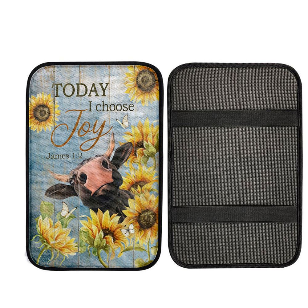Cow Sunflower Frame Blue Sky - Today I Choose Joy Car Center Console Cover, Christian Car Armrest Accessories