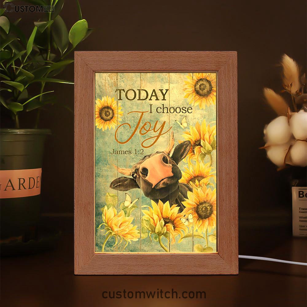 Cow Sunflower Frame Blue Sky - Today I Choose Joy Frame Lamp Art - Christian Night Light - Bible Verse Wooden Lamp