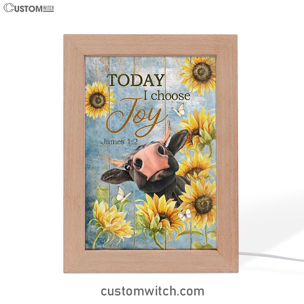 Cow Sunflower Frame Blue Sky - Today I Choose Joy Frame Lamp Art - Christian Night Light - Bible Verse Wooden Lamp