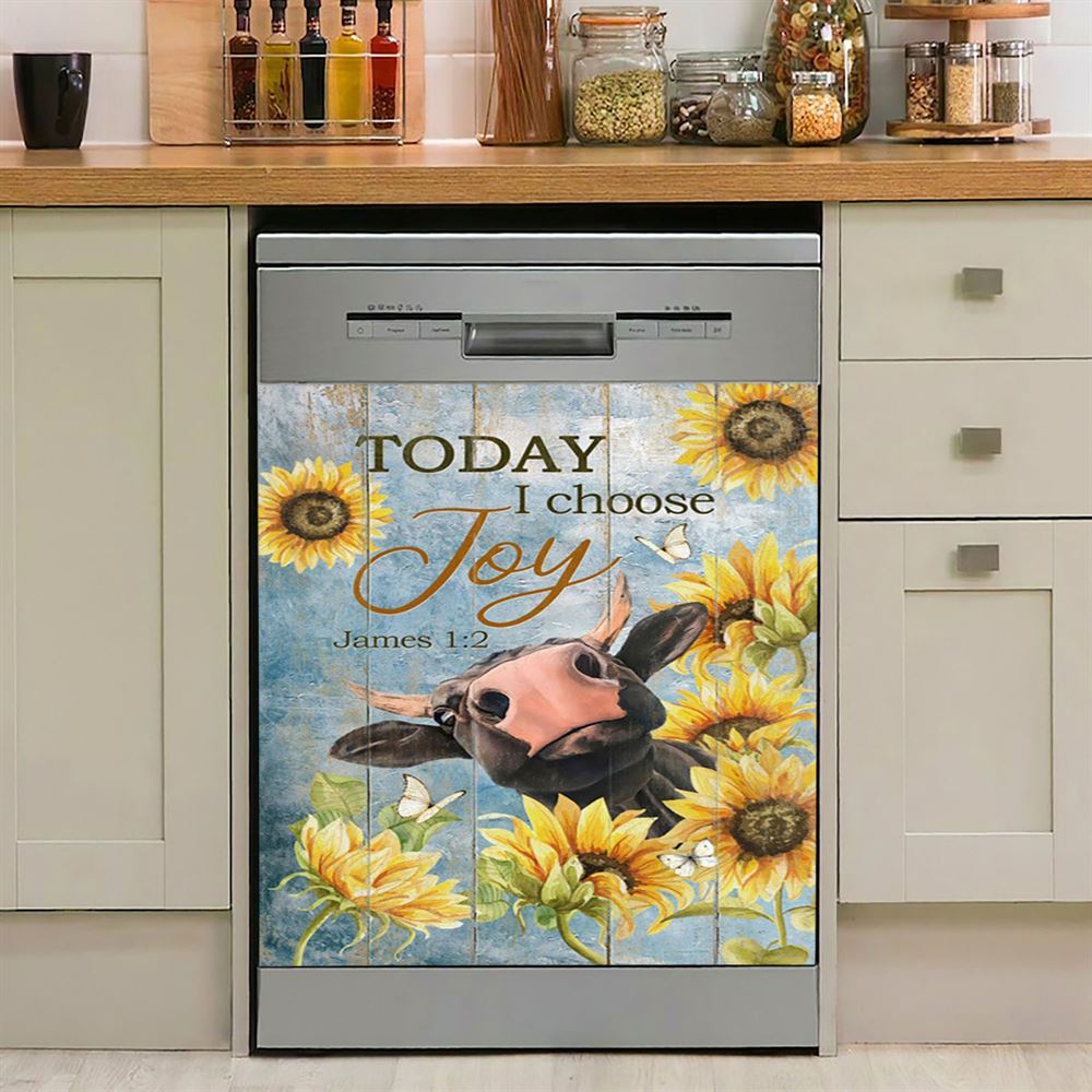 Cow Sunflower Frame Blue Sky Dishwasher Cover, Today I Choose Joy Dishwasher Magnet Cover, Christian Kitchen Decor