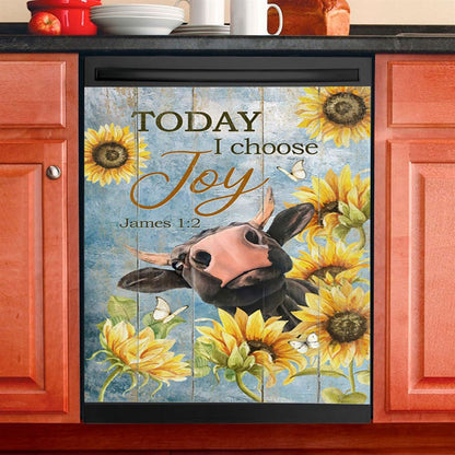 Cow Sunflower Frame Blue Sky Dishwasher Cover, Today I Choose Joy Dishwasher Magnet Cover, Christian Kitchen Decor