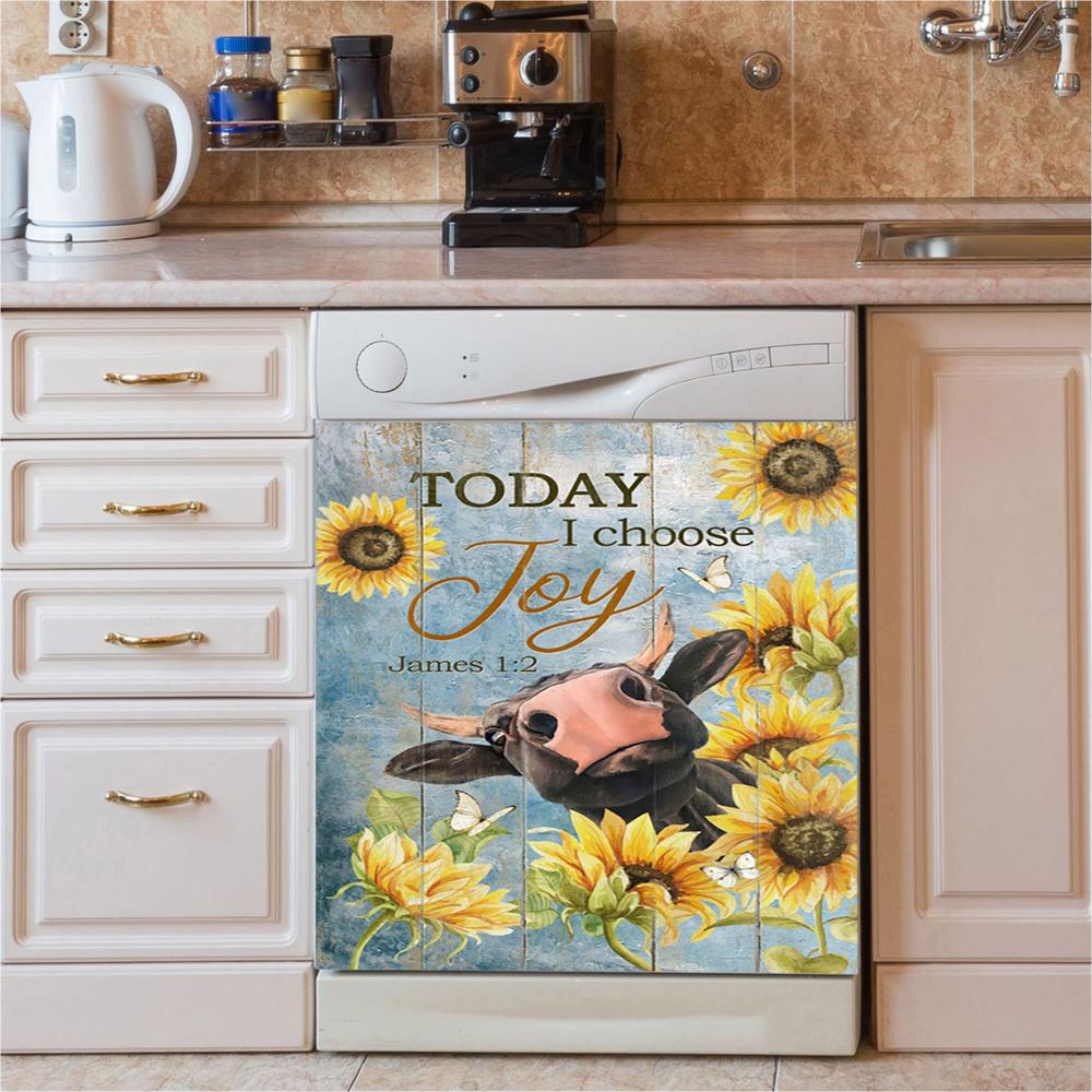Cow Sunflower Frame Blue Sky Dishwasher Cover, Today I Choose Joy Dishwasher Magnet Cover, Christian Kitchen Decor