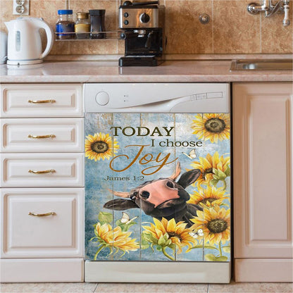 Cow Sunflower Frame Blue Sky Dishwasher Cover, Today I Choose Joy Dishwasher Magnet Cover, Christian Kitchen Decor