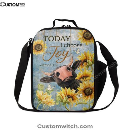 Cow Sunflower Frame Blue Sky Lunch Bag, Christian Lunch Bag For School, Picnic, Religious Lunch Bag