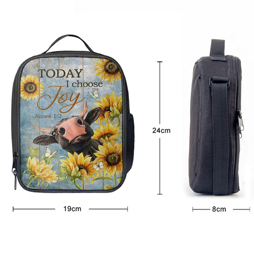 Cow Sunflower Frame Blue Sky Lunch Bag, Christian Lunch Bag For School, Picnic, Religious Lunch Bag