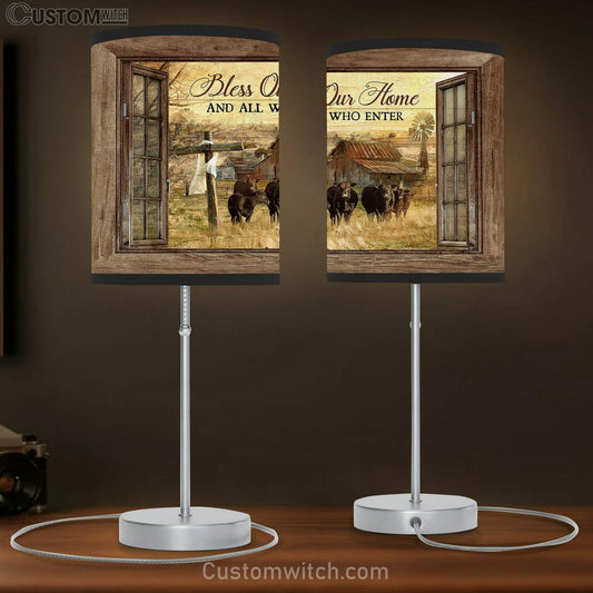 Cow Tranquil Farm Wooden Cross Bless On Home Who Are Enter Table Lamb Gift - Bible Verse Table Lamb - Religious Bedroom Decor