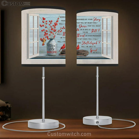 Cranberry Cardinal I Can Only Imagine Table Lamb Gift - Bible Verse Table Lamb - Religious Bedroom Decor