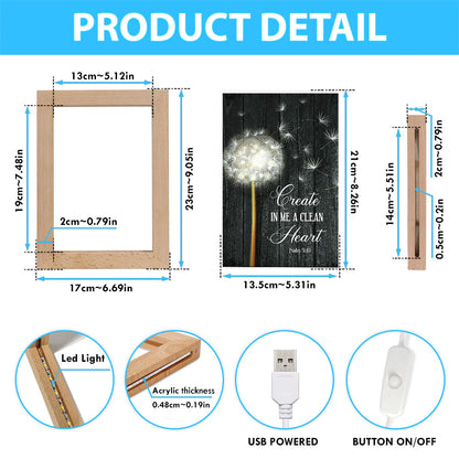 Create In Me A Clean Heart Psalm 5110 Frame Lamp Art - Christian Night Light - Religious Decor