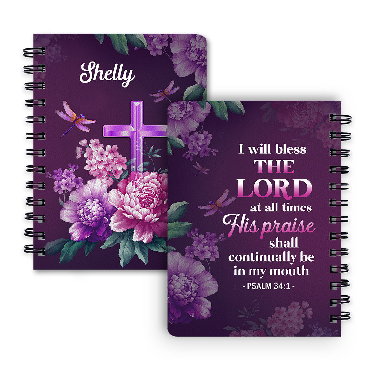 Cross And Flower I Will Bless The Lord At All Times Psalm 341 Personalized Spiral Notebook, Christian Spiritual Gifts For Friends