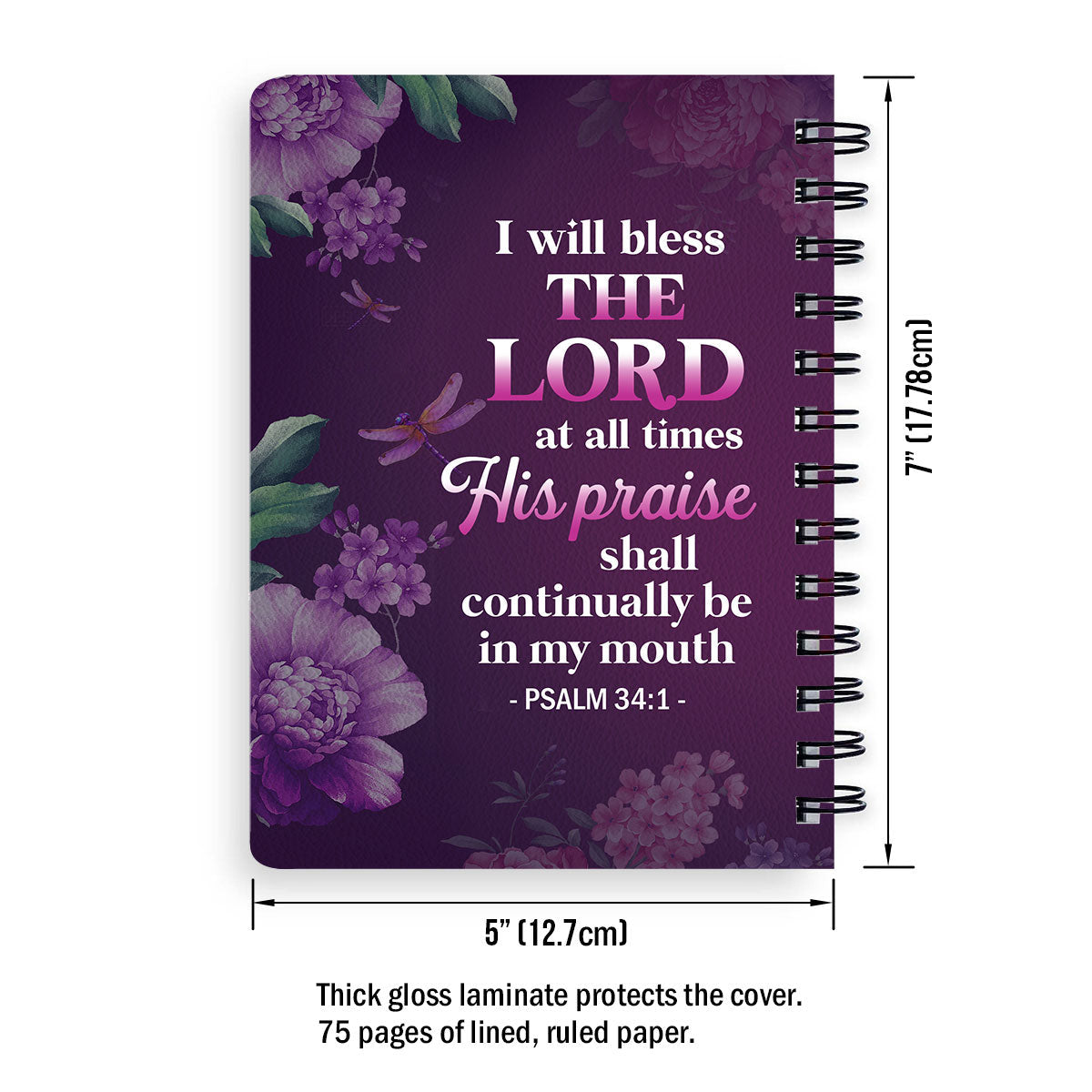 Cross And Flower I Will Bless The Lord At All Times Psalm 341 Personalized Spiral Notebook, Christian Spiritual Gifts For Friends