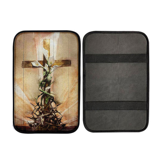 Cross And Lily Car Center Console Cover, Christian Car Accessories
