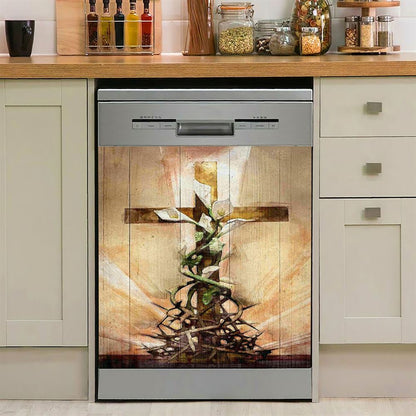 Cross And Lily Dishwasher Cover, Christian Dishwasher Magnet Cover, Religious Kitchen Decor