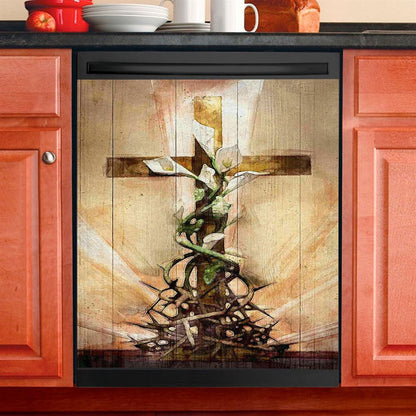 Cross And Lily Dishwasher Cover, Christian Dishwasher Magnet Cover, Religious Kitchen Decor