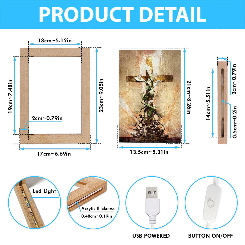 Cross And Lily Frame Lamp Art - Christian Frame Lamp - Religious Gifts Night Light