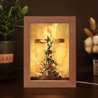 Cross And Lily Frame Lamp Art - Christian Frame Lamp - Religious Gifts Night Light