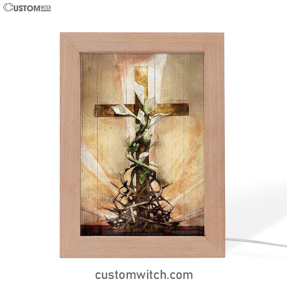 Cross And Lily Frame Lamp Art - Christian Frame Lamp - Religious Gifts Night Light