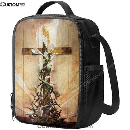 Cross And Lily Lunch Bag, Christian Lunch Bag For School, Picnic, Religious Lunch Bag