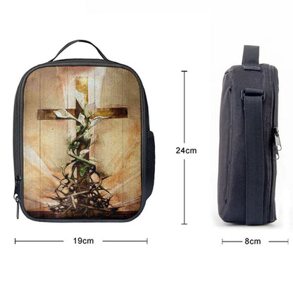 Cross And Lily Lunch Bag, Christian Lunch Bag For School, Picnic, Religious Lunch Bag