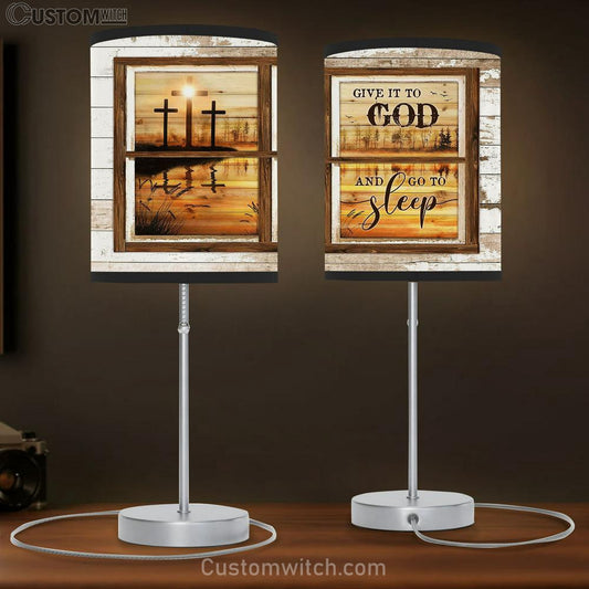 Cross Beautiful Lake Give It To God And Go To Sleep Large Table Lamb - Christian Lamb Gift - Bible Verse Table Lamb Art