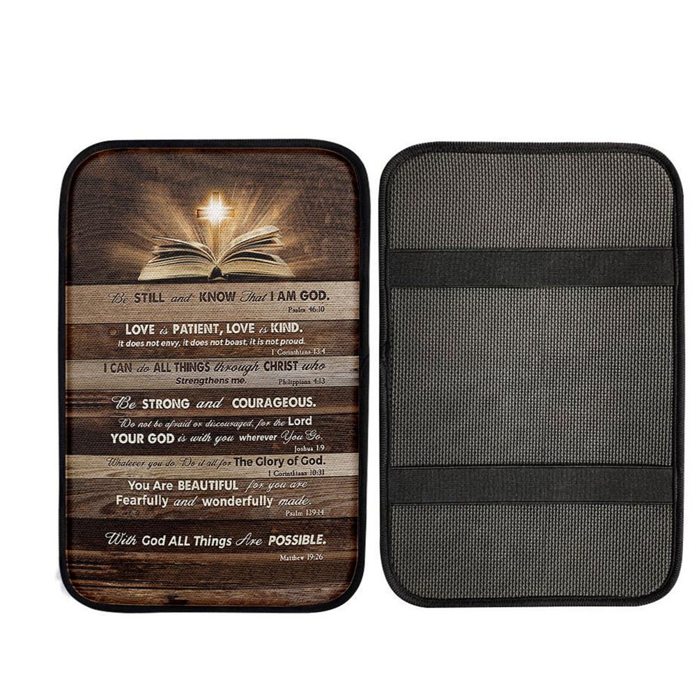 Cross Bible Verses - Be Still & Know That I Am God Car Center Console Cover, Christian Car Accessories
