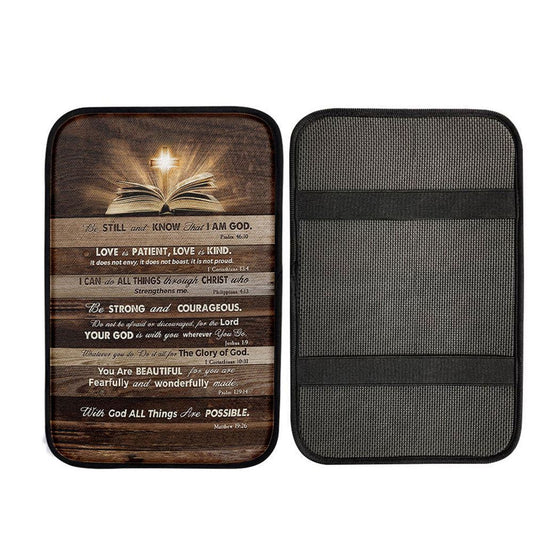Cross Bible Verses - Be Still & Know That I Am God Car Center Console Cover, Christian Car Accessories