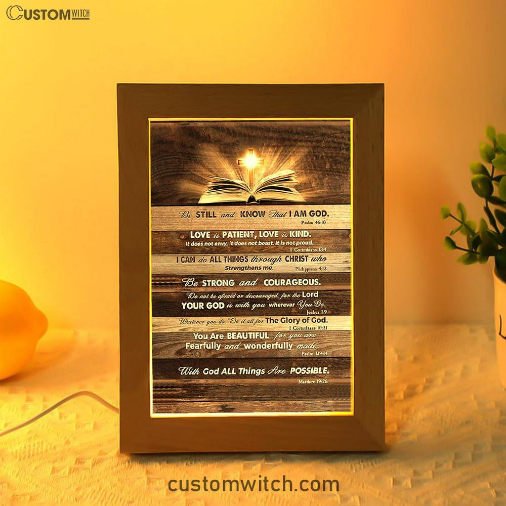 Cross Bible Verses - Be Still & Know That I Am God Frame Lamp Art - Bible Verse Art - Christian Inspirational Decor
