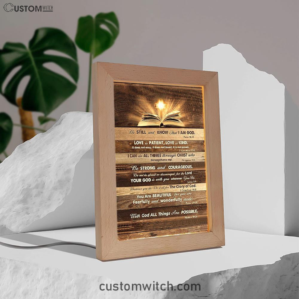 Cross Bible Verses - Be Still & Know That I Am God Frame Lamp Art - Bible Verse Art - Christian Inspirational Decor