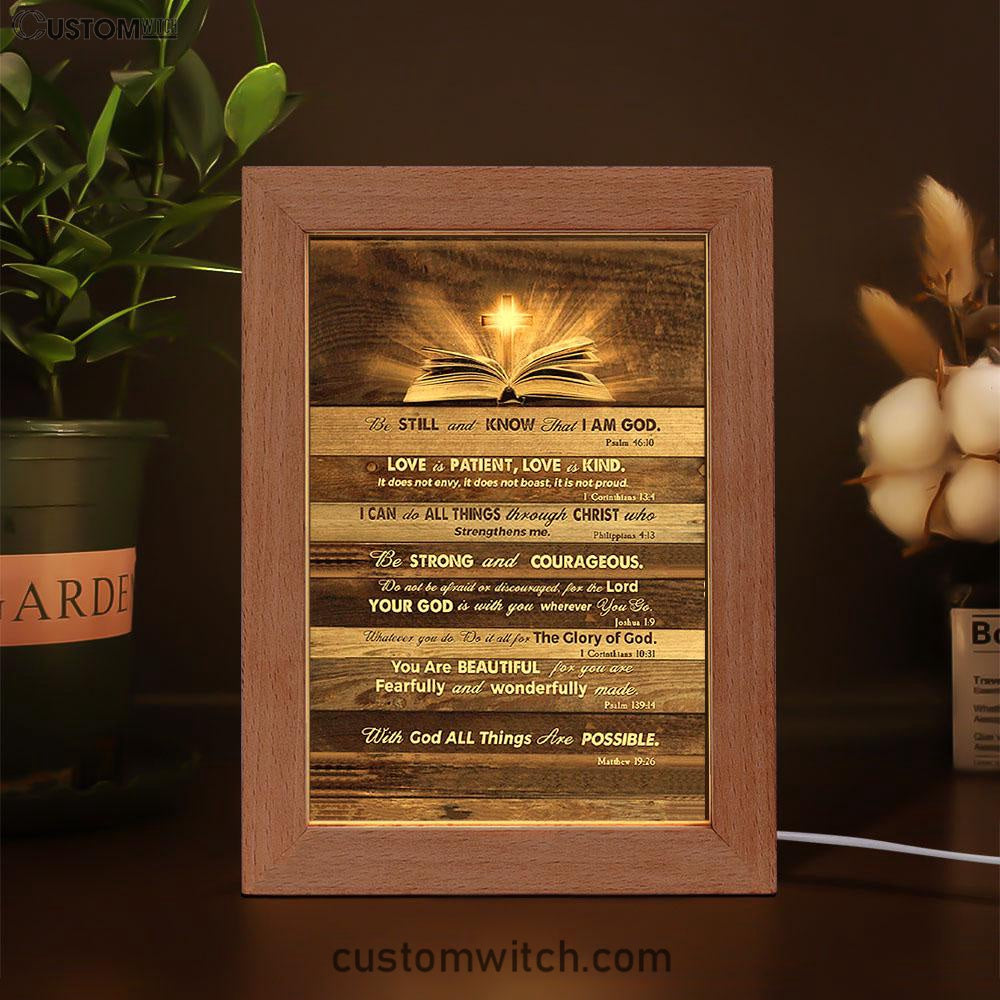 Cross Bible Verses - Be Still & Know That I Am God Frame Lamp Art - Bible Verse Art - Christian Inspirational Decor