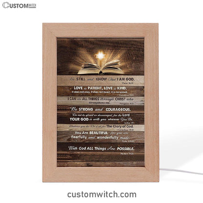 Cross Bible Verses - Be Still & Know That I Am God Frame Lamp Art - Bible Verse Art - Christian Inspirational Decor