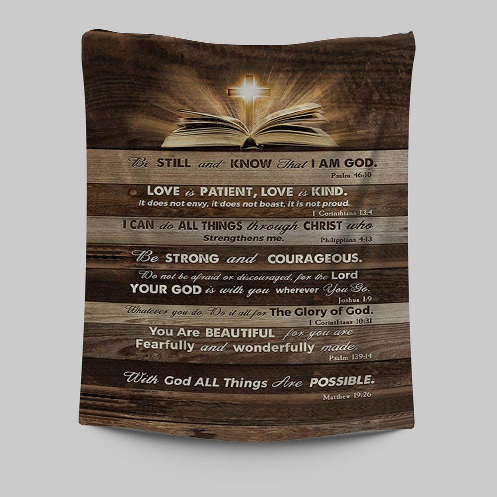Cross Bible Verses - Be Still & Know That I Am God Tapestry Art - Bible Verse Wall Art - Christian Inspirational Wall Decor