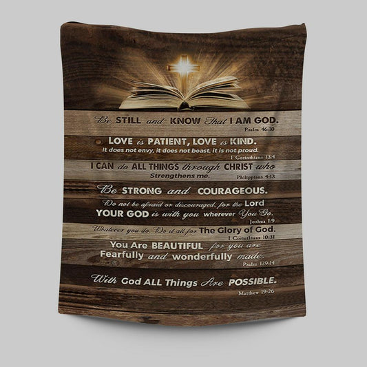 Cross Bible Verses - Be Still & Know That I Am God Tapestry Art - Bible Verse Wall Art - Christian Inspirational Wall Decor