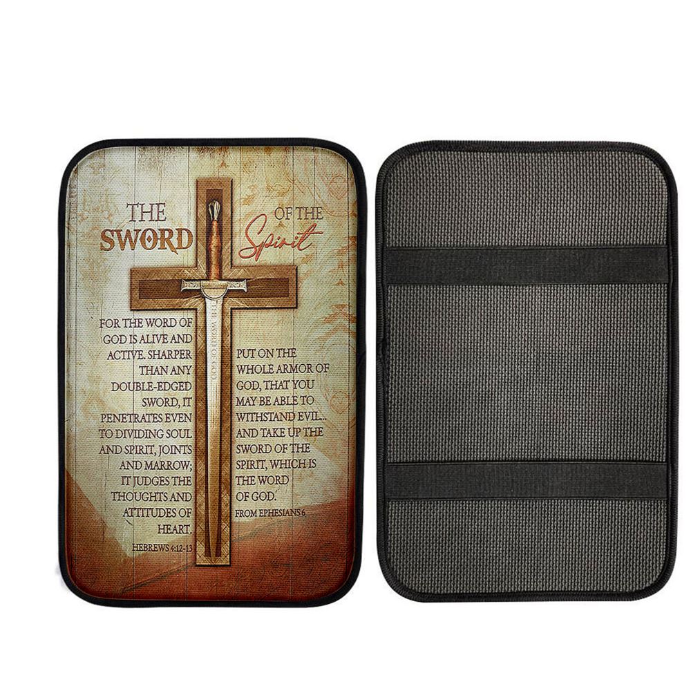 Cross Bible Verses Word Of God Car Armrest Pad- The Sword Of The Spirit Car Center Console Cover, Christian Car Accessories