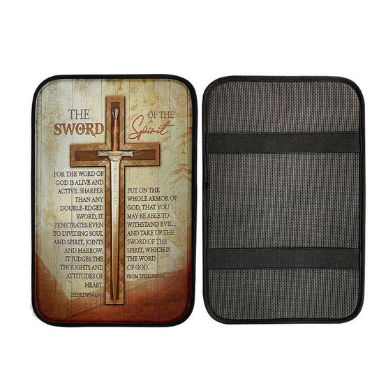 Cross Bible Verses Word Of God Car Armrest Pad- The Sword Of The Spirit Car Center Console Cover, Christian Car Accessories
