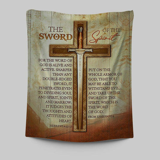 Cross Bible Verses Word Of God Tapestry- The Sword Of The Spirit Tapestry Wall Art - Christian Tapestries Prints - Bible Verse Tapestry Art