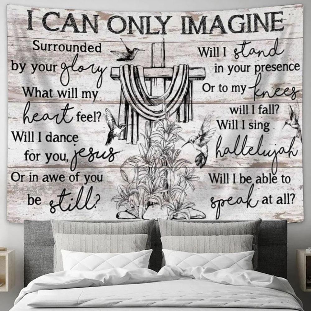 Cross Black And White Drawing I Can Only Imagine Tapestry, Tapestries for Living Room Bedroom