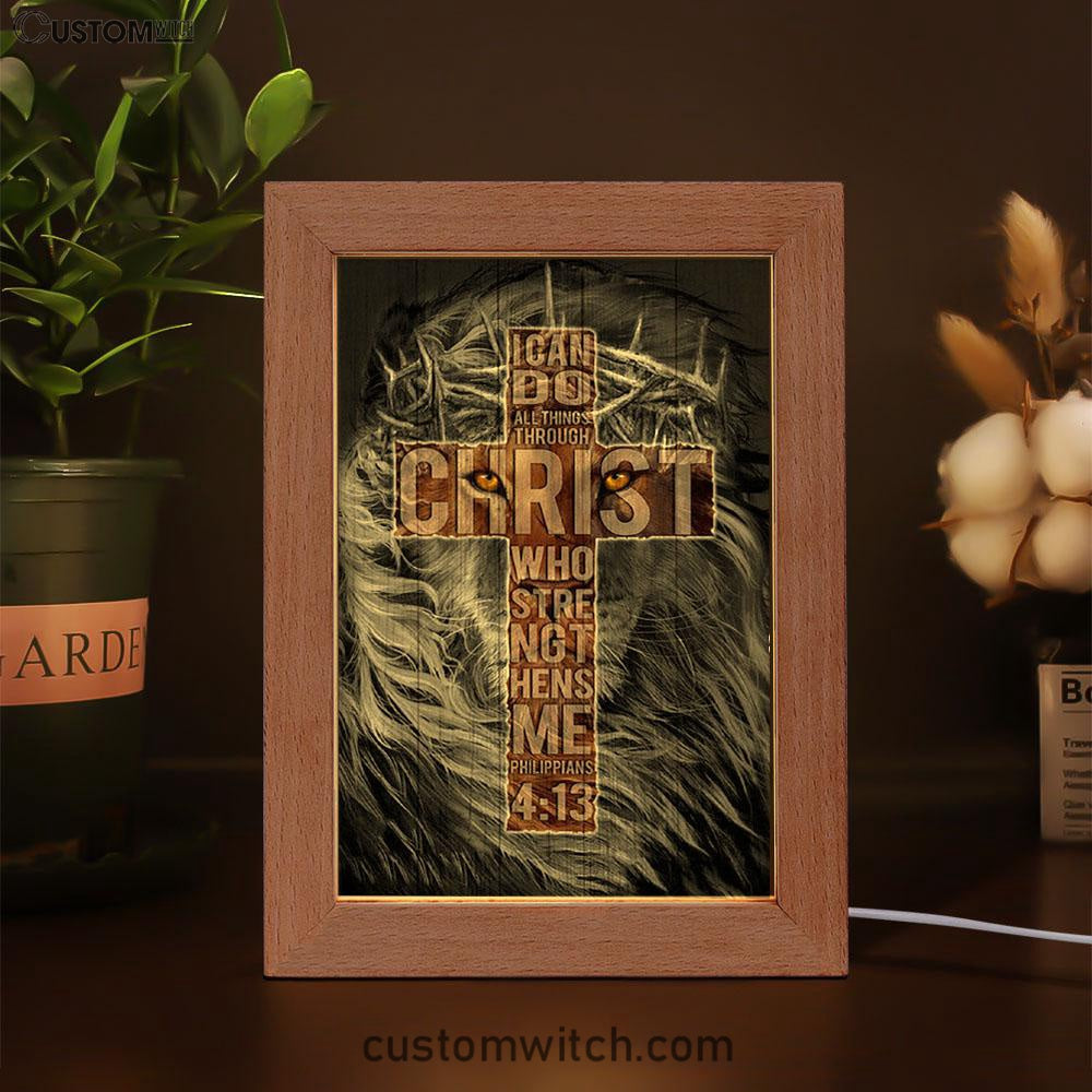 Cross Black Lion - I Can Do All Things Through Christ Frame Lamp Art - Christian Night Light - Bible Verse Wooden Lamp