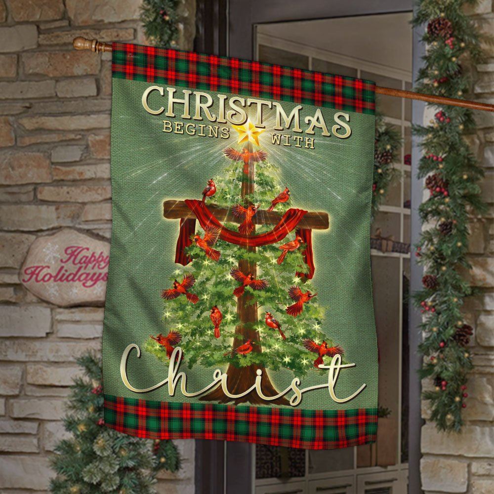  Cross Flag Christmas Begins With Christ Flag, Christian Christmas House Flag, Christmas Outdoor Decor Ideas